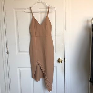 Beige dress with slit from Revolve